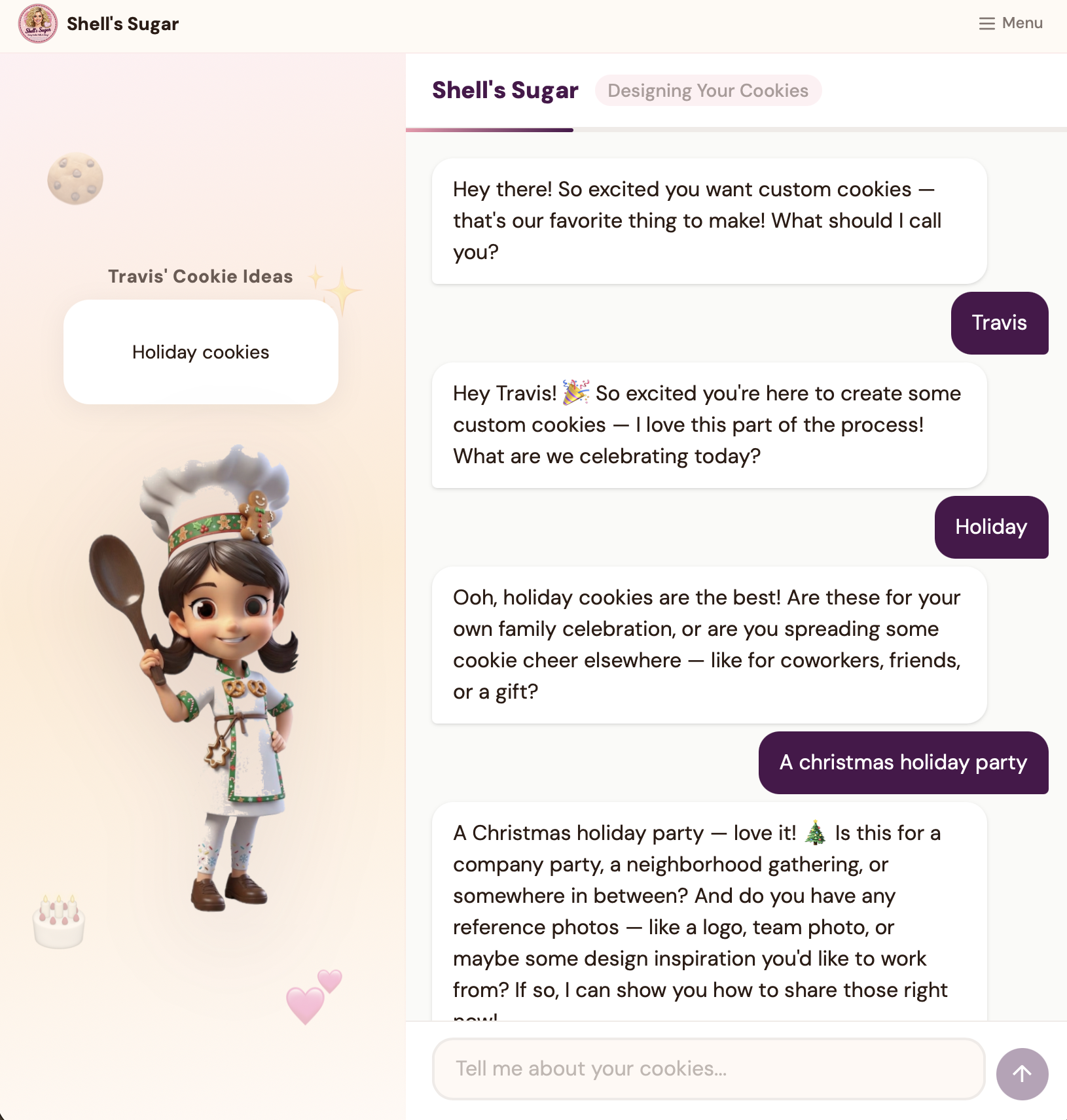Shell's Sugar cookie design chat interface